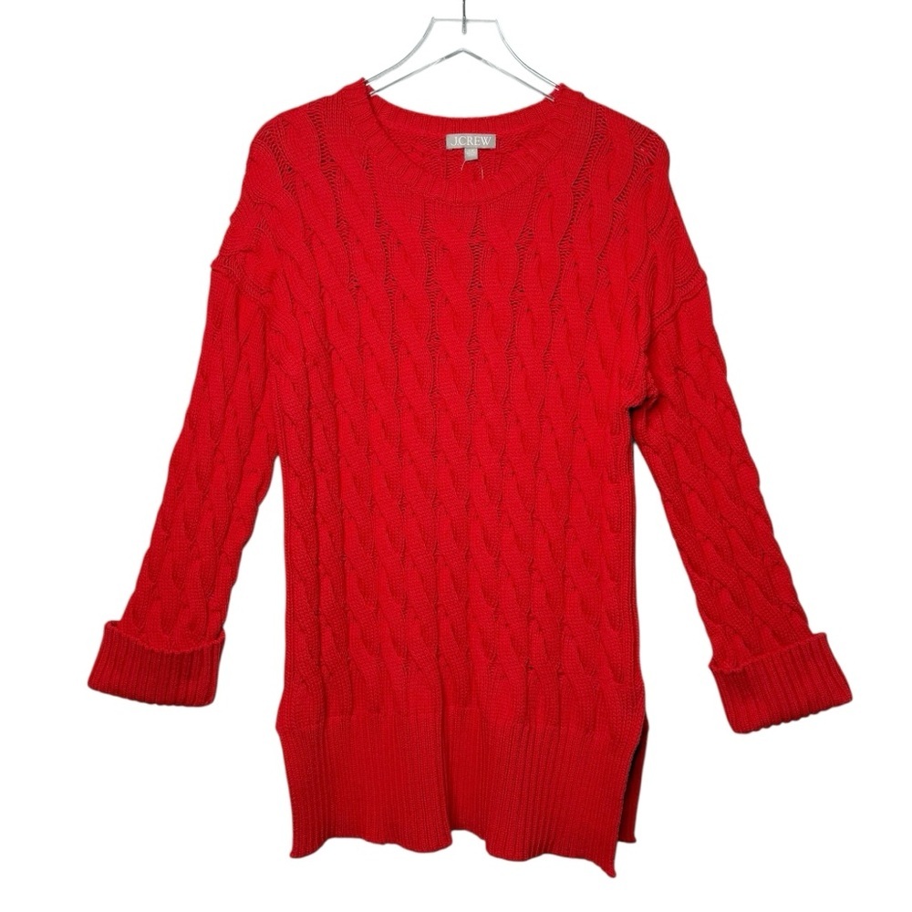 J. Crew Cherry Red Cotton Blend Cable Knit Side Slit Women’s Sweater Sz S/M